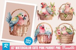 Watercolor Cute Pink Parrot in Basket Clipart Bundle,Watercolor Parrot Clipart Bundle,Parrot Clipart,Easter Bunny,basket with flowers,floral decoration,card making,happy easter,printable gift,png bundle pack,Watercolor Parrot,Jungle Parrot,Parrot Sublimat