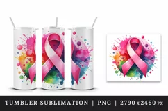 Watercolor cute pink ribbon breast cancer awareness print 20 oz tumbler skinny mug wrap clipart t-shirt sublimation printable design