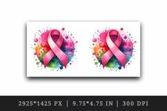 Watercolor cute pink ribbon breast cancer awareness print 20 oz tumbler skinny mug wrap clipart t-shirt sublimation printable design