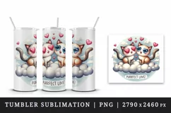 Watercolor cute playful cats hearts Purrfect love quote Valentine Day print 20 oz tumbler skinny mug wrap clipart t-shirt sublimation printable design