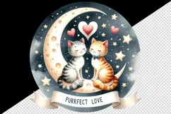 Watercolor cute playful cats hearts Purrfect love quote Valentine Day print 20 oz tumbler skinny mug wrap clipart t-shirt sublimation printable design