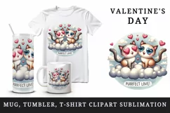 Watercolor cute playful cats hearts Purrfect love quote Valentine Day print 20 oz tumbler skinny mug wrap clipart t-shirt sublimation printable design