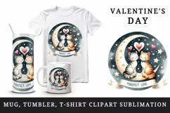 Watercolor cute playful cats hearts Purrfect love quote Valentine Day print 20 oz tumbler skinny mug wrap clipart t-shirt sublimation printable design