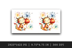 Watercolor cute playful dragon holding Chinese lantern fireworks print 20 oz tumbler skinny mug wrap clipart t-shirt sublimation printable design