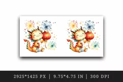 Watercolor cute playful dragon holding Chinese lantern fireworks print 20 oz tumbler skinny mug wrap clipart t-shirt sublimation printable design