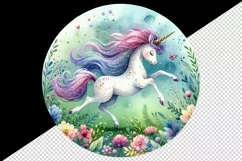 Watercolor cute playful unicorn glittery mane meadow of flowers print 20 oz tumbler skinny mug wrap clipart t-shirt sublimation printable design