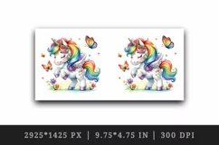 Watercolor cute playful unicorn rainbow mane playing butterflies print 20 oz tumbler skinny mug wrap clipart t-shirt sublimation printable design