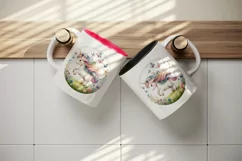 Watercolor cute playful unicorn summer meadow of flowers butterflies print 20 oz tumbler skinny mug wrap clipart t-shirt sublimation printable design