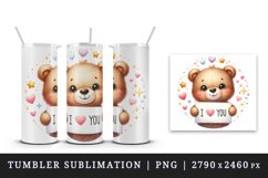 Watercolor cute plush bear sparkle hearts I Love You quote Valentine Day print tumbler skinny mug wrap clipart t-shirt sublimation printable design