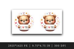 Watercolor cute plush bear sparkle hearts I Love You quote Valentine Day print tumbler skinny mug wrap clipart t-shirt sublimation printable design