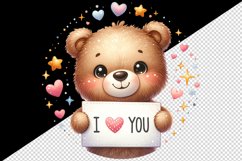 Watercolor cute plush bear sparkle hearts I Love You quote Valentine Day print tumbler skinny mug wrap clipart t-shirt sublimation printable design