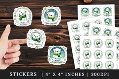 Watercolor cute polar bear green scarf snowflakes Merry Christmas quote New Year winter print sticker sheet stickers printable sublimation design png