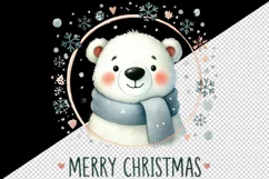 Watercolor cute polar bear in scarf Merry Christmas quote New Year winter print tumbler skinny mug wrap clipart t-shirt sublimation printable design