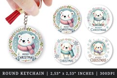 Watercolor cute polar bear in scarf snowflakes quote Merry Christmas quote Christmas New Year winter print round keychain keychains sublimation design