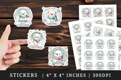 Watercolor cute polar bear in scarf snowflakes quote Merry Christmas quote New Year winter print sticker sheet stickers printable sublimation design png