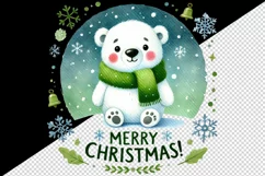 Watercolor cute polar bear Merry Christmas quote New Year winter print 20 oz tumbler skinny mug wrap clipart t-shirt sublimation printable design png
