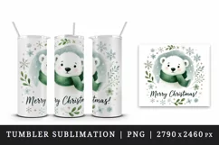 Watercolor cute polar bear Merry Christmas quote New Year winter print 20 oz tumbler skinny mug wrap clipart t-shirt sublimation printable design png