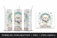 Watercolor cute polar bear snow quote Merry Christmas New Year winter print 20 oz tumbler skinny mug wrap clipart t-shirt sublimation printable design