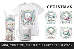 Watercolor cute polar bear snow quote Merry Christmas New Year winter print 20 oz tumbler skinny mug wrap clipart t-shirt sublimation printable design