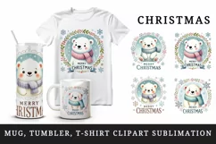 Watercolor cute polar bear snow quote Merry Christmas New Year winter print 20 oz tumbler skinny mug wrap clipart t-shirt sublimation printable design