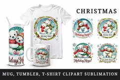 Watercolor cute polar bears hugging quote Merry Christmas New Year winter print tumbler skinny mug wrap clipart t-shirt sublimation printable design