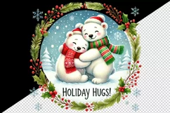 Watercolor cute polar bears hugging quote Merry Christmas New Year winter print tumbler skinny mug wrap clipart t-shirt sublimation printable design