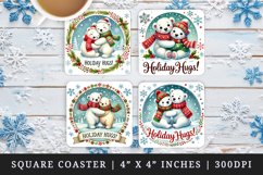 Watercolor cute polar bears hugging snowflakes quote Christmas New Year winter print square coaster mug coasters sublimation design
