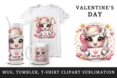 Watercolor cute pony sparkle hearts I Love You quote Valentine Day print 20 oz tumbler skinny mug wrap clipart t-shirt sublimation printable design