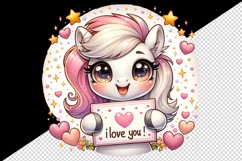 Watercolor cute pony sparkle hearts I Love You quote Valentine Day print 20 oz tumbler skinny mug wrap clipart t-shirt sublimation printable design