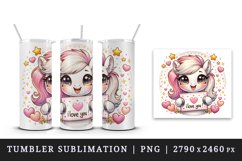 Watercolor cute pony sparkle hearts I Love You quote Valentine Day print 20 oz tumbler skinny mug wrap clipart t-shirt sublimation printable design