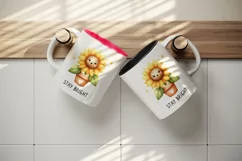 Watercolor cute potted sunflower cheerful face Stay Bright quote print 20 oz tumbler skinny mug wrap clipart t-shirt sublimation printable design