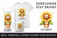 Watercolor cute potted sunflower cheerful face Stay Bright quote print 20 oz tumbler skinny mug wrap clipart t-shirt sublimation printable design