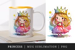 Watercolor princess mug, cup wrap sublimation design png Product Image 1