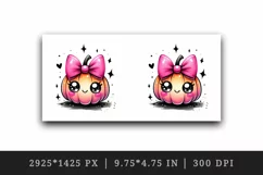 Watercolor cute pumpkin character smile neon pink bow Halloween print 20 oz tumbler skinny mug wrap clipart t-shirt sublimation printable design