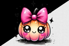 Watercolor cute pumpkin character smile neon pink bow Halloween print 20 oz tumbler skinny mug wrap clipart t-shirt sublimation printable design