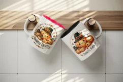 Watercolor cute pumpkin family Thankful Hearts quote Thanksgiving print 20 oz tumbler skinny mug wrap clipart t-shirt sublimation printable design