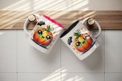 Watercolor cute pumpkin glowing neon green smile bat sparkles Halloween print tumbler skinny mug wrap clipart t-shirt sublimation printable design