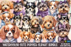 Watercolor Cute Puppies Clipart Bundle, Cute Puppies Clipart Product Image 1