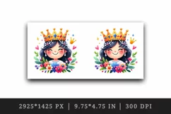 Watercolor cute queen colorful crown holding bouquet of bright flowers print 20oz tumbler skinny mug wrap clipart t-shirt sublimation printable design