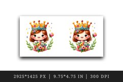 Watercolor cute queen colorful crown holding bouquet of flowers print 20 oz tumbler skinny mug wrap clipart t-shirt sublimation printable design