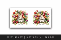 Watercolor cute rabbit bouquet flowers With Love quote Valentine Day print 20 oz tumbler skinny mug wrap clipart t-shirt sublimation printable design