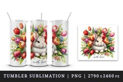 Watercolor cute rabbit bouquet flowers With Love quote Valentine Day print 20 oz tumbler skinny mug wrap clipart t-shirt sublimation printable design