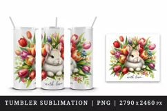 Watercolor cute rabbit bouquet flowers With Love quote Valentine Day print 20 oz tumbler skinny mug wrap clipart t-shirt sublimation printable design