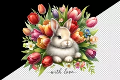 Watercolor cute rabbit bouquet flowers With Love quote Valentine Day print 20 oz tumbler skinny mug wrap clipart t-shirt sublimation printable design