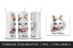 Watercolor cute rabbit cozy scarf Merry Christmas quote print 20 oz tumbler skinny mug wrap clipart t-shirt sublimation printable design