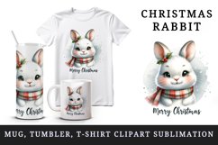Watercolor cute rabbit cozy scarf Merry Christmas quote print 20 oz tumbler skinny mug wrap clipart t-shirt sublimation printable design