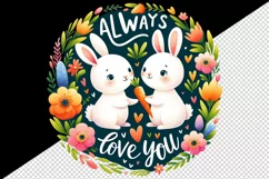 Watercolor cute rabbits carrot flowers Always Love you quote Valentine Day print tumbler skinny mug wrap clipart t-shirt sublimation printable design