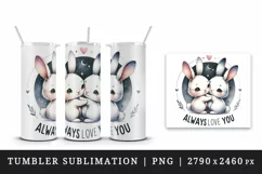 Watercolor cute rabbits hugging Always Love You hearts Valentine Day print 20 oz tumbler skinny mug wrap clipart t-shirt sublimation printable design