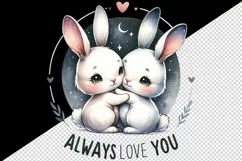 Watercolor cute rabbits hugging Always Love You hearts Valentine Day print 20 oz tumbler skinny mug wrap clipart t-shirt sublimation printable design
