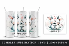 Watercolor cute rabbits hugging heart Always Love you quote Valentine Day print tumbler skinny mug wrap clipart t-shirt sublimation printable design